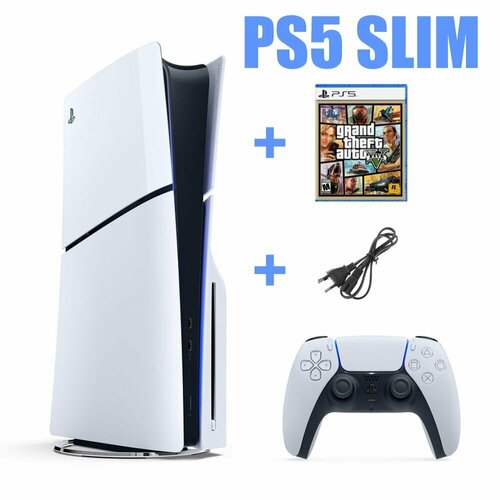 Игровая консоль PlayStation 5 Slim 1ТБ CFI-2000A PS5, PS5 SLIM, ПС5 + диск GTA 5 с дисководом белая игровая консоль sony playstation 5 slim cfi 2000a01 черно белая
