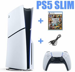 Игровая консоль PlayStation 5 Slim 1ТБ CFI-2000A PS5, PS5 SLIM, ПС5 + диск GTA 5 с дисководом белая