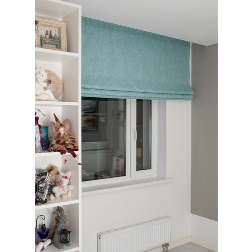 Римские шторы лен блэкаут на окна для комнаты, Моя Штора, ширина 140 см х высота 140 см, Бирюзовый