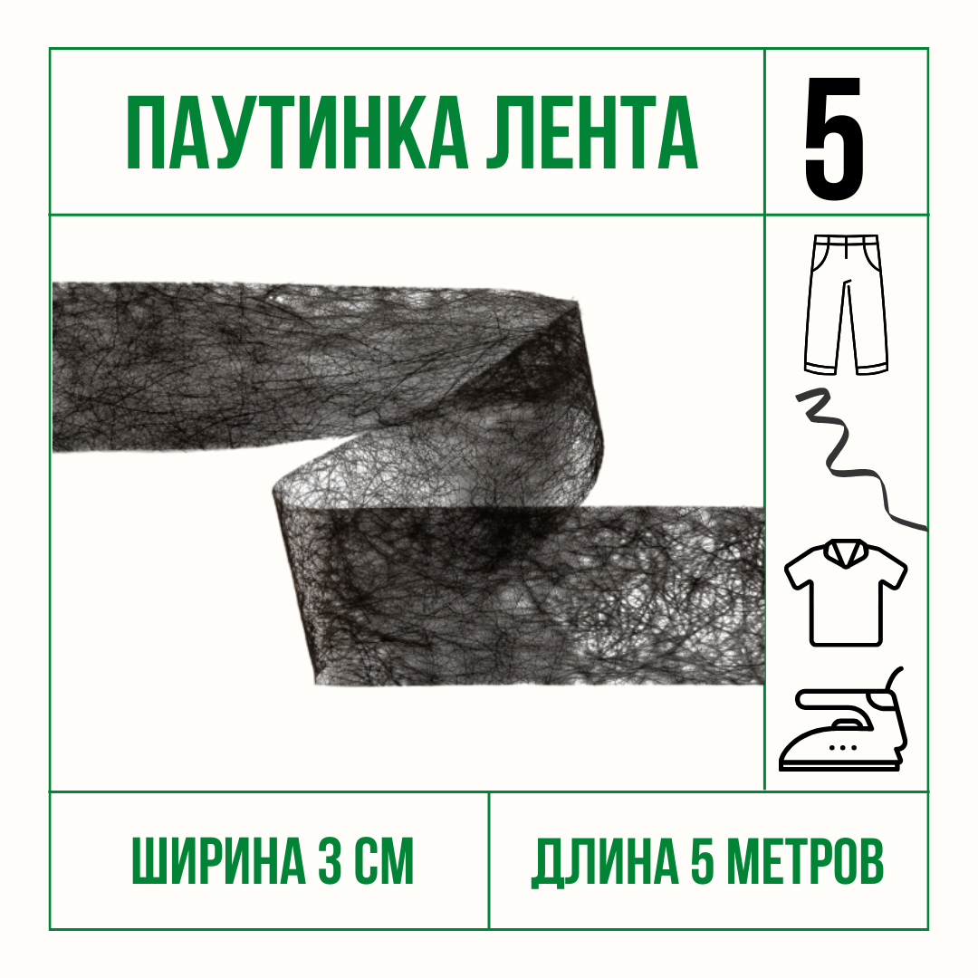 фото Паутинка клеевая, стабилизатор ткани черная 3 см * 5 м