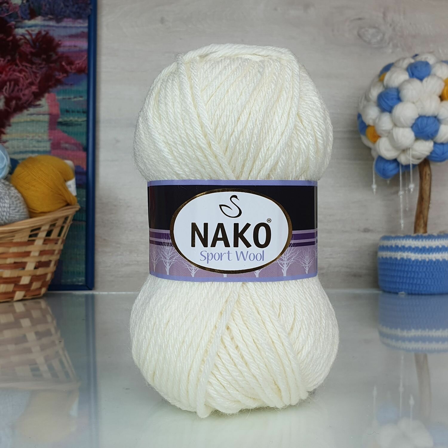 Пряжа Sport wool Nako, кремовый - 300, 25% шерсть, 75% премиум акрил, 5 мотков, 100 г, 120 м.