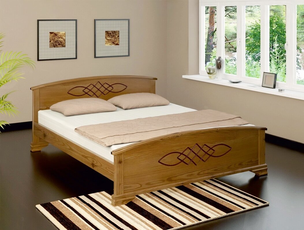 Деревянная кровать с ящиками Гера из массива дерева, размер 180х200