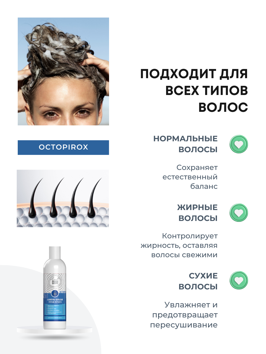 Лечебный шампунь от Перхоти с комплексом Октопирокс для всех типов волос LEAF CODE 250 мл — фото 1