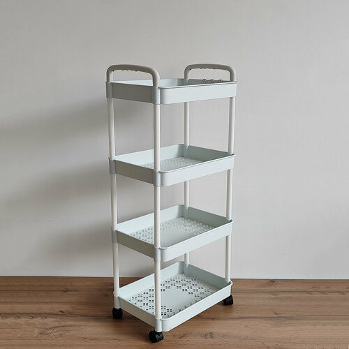 Этажерка пластиковая 4-х ярусная 37*25,5*98,5 см на колесах, цвет белый. Baizheng