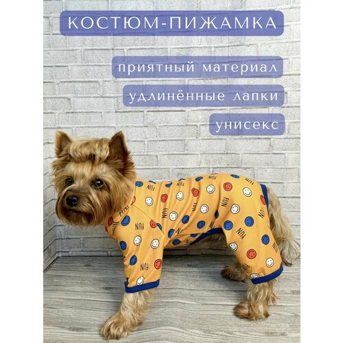 Пижама-костюм для мелких и средних пород собак / Размер S / Оранжево-синий
