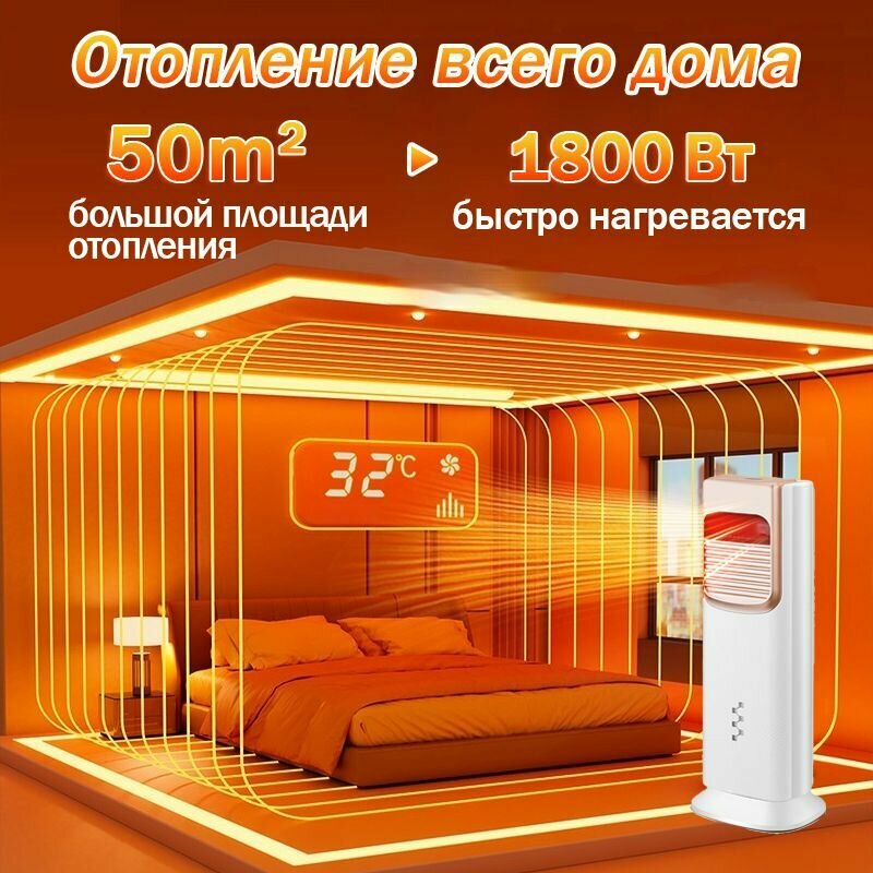 Изображение Обогреватель конвекторный 6 в 1, быстрое охлаждение и обогрев двойного назначения, увлажнение, Дистанционное управление + касание, Встряхивающая головка