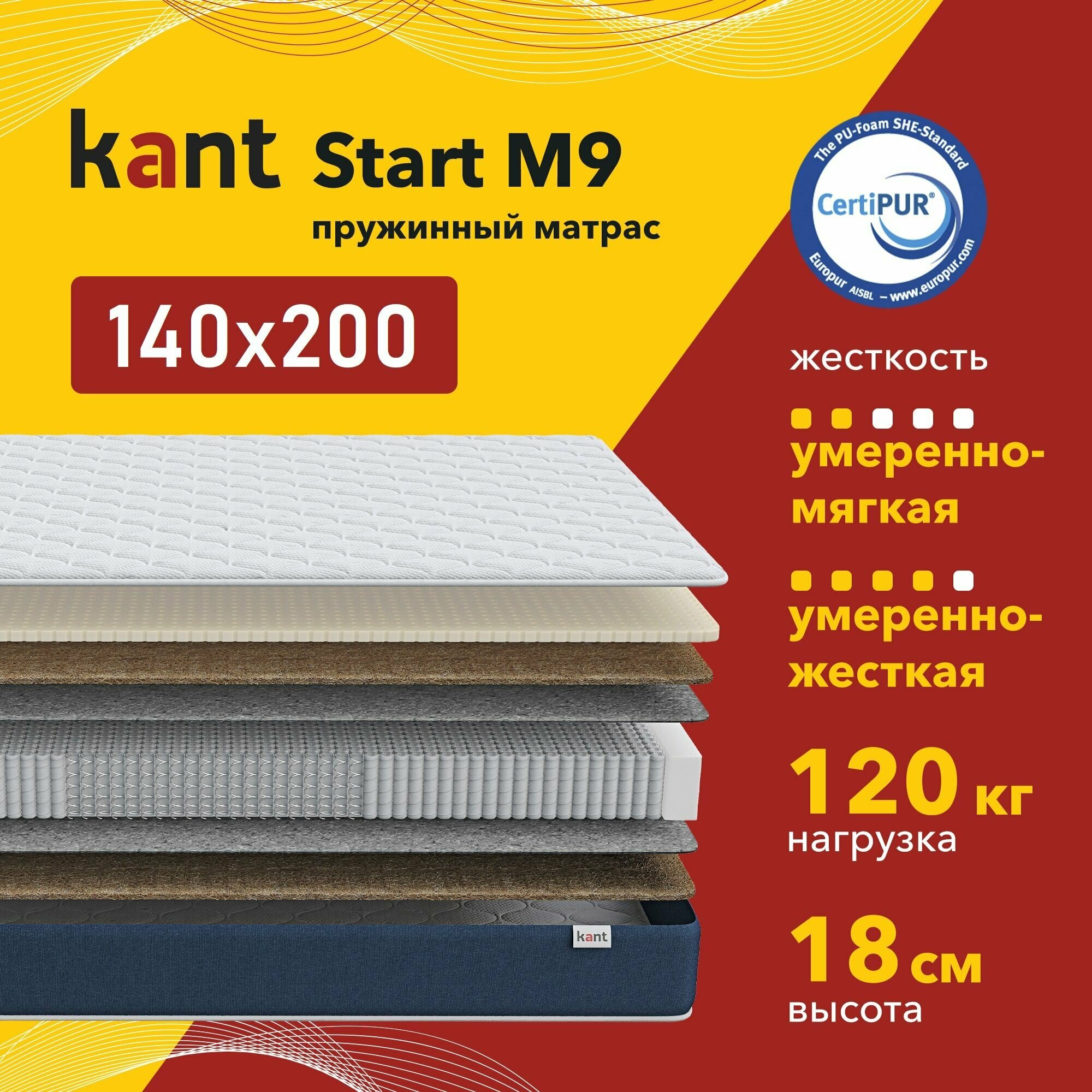 Матрас анатомический на кровать Kant Start M9 140х200х18 Кант