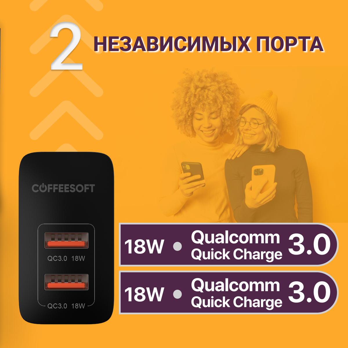 Зарядное устройство для телефона; быстрая зарядка; адаптер для зарядки телефона; блок питания на 2 USB. — фото 1