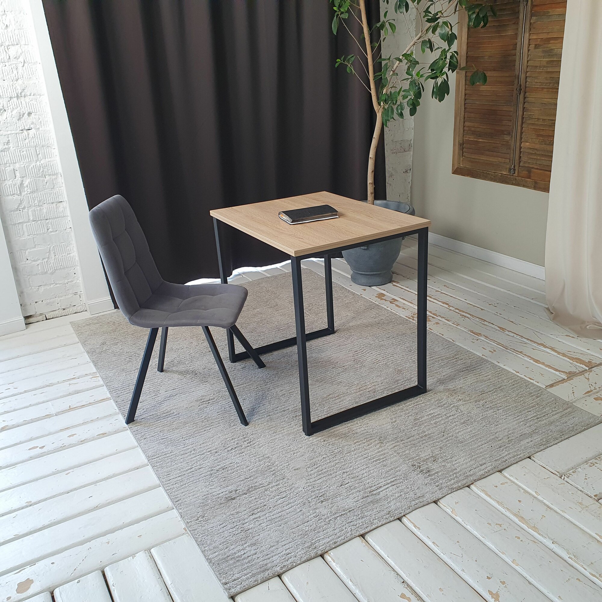 Письменный стол лофт Дуб 80*60 см. Черные ножки — фото 1