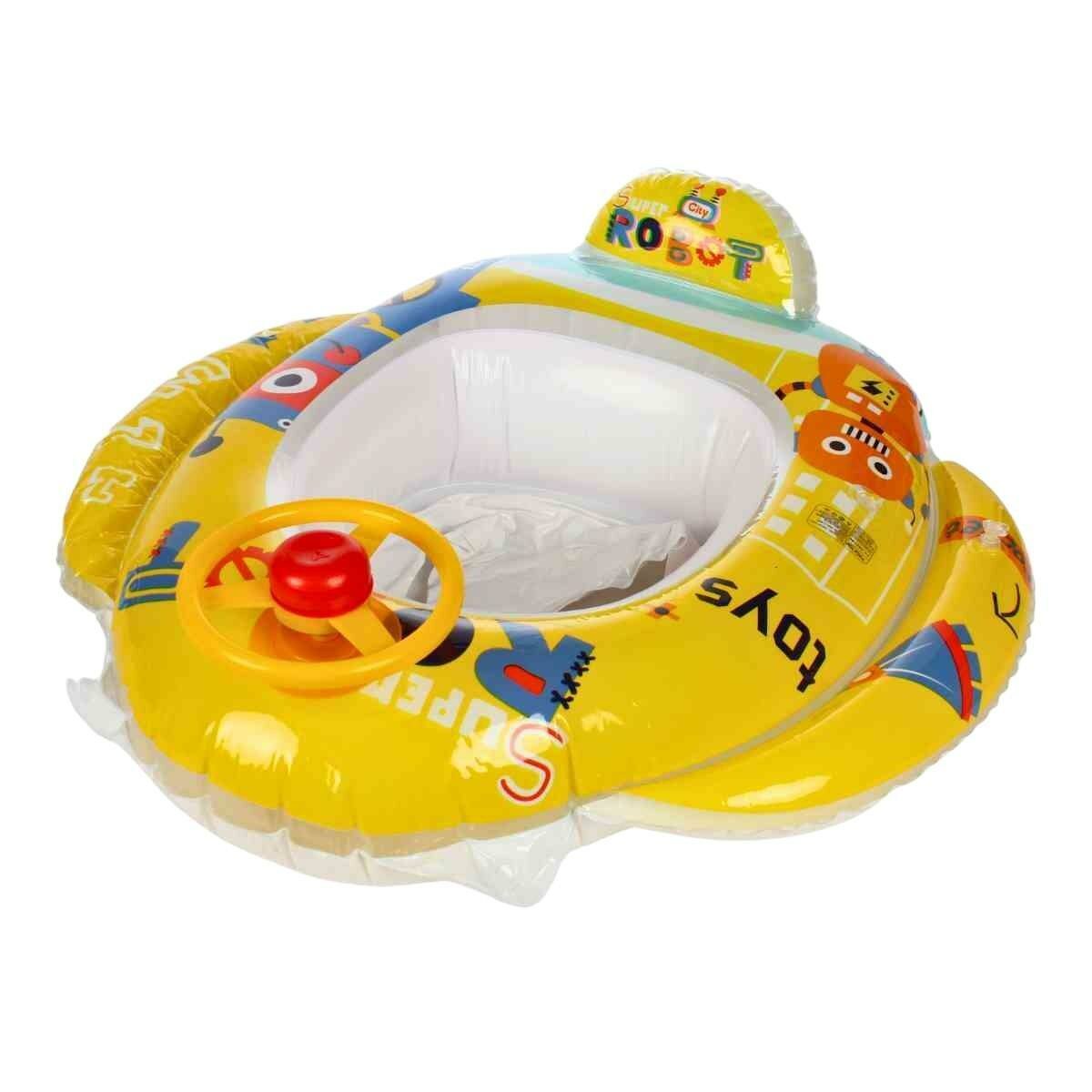 Круг надувной "Робот" для плавания с рулем, прорези под ноги, ПВХ, желтый с рисунками