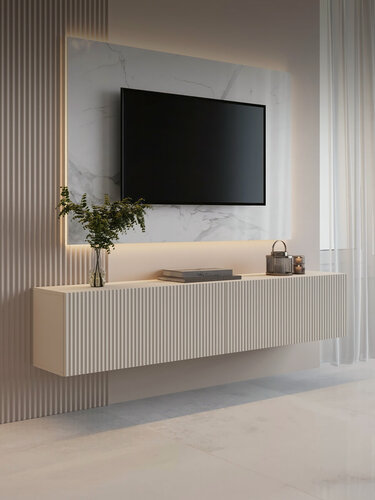 Изображение товара Тумба под телевизор подвесная Puzzlemebel Камелия, консоль навесная для тв, длина 150 см, бежевый