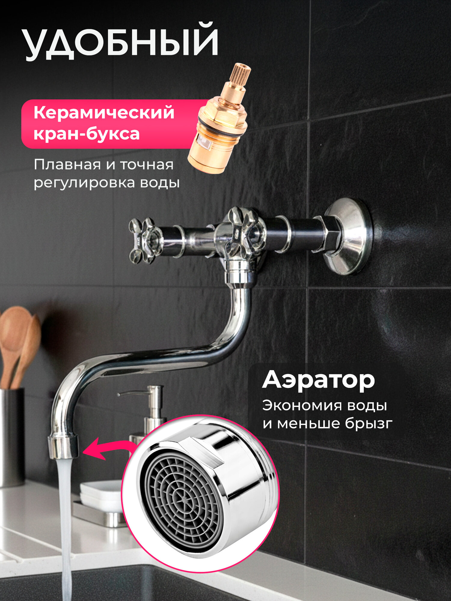 Смеситель для кухни ECONOCE вентильный двухзахватный серия 600 (EC0600) — фото 1