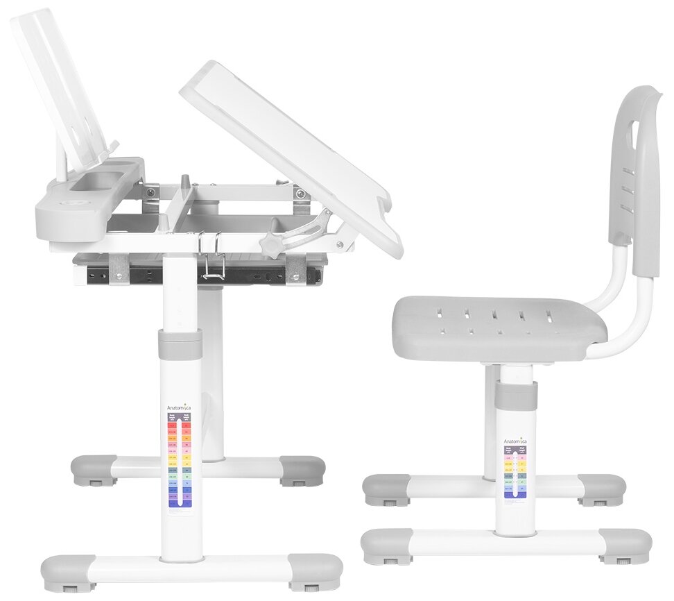 Комплект Anatomica Vitera парта + стул + выдвижной ящик + подставка белый/серый - фотография № 3