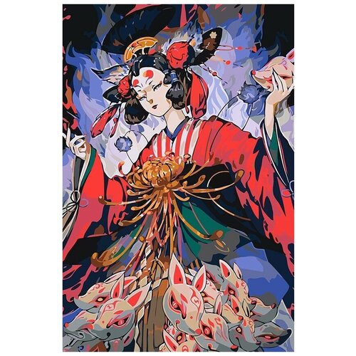 Картина по номерам на холсте Гейша Япония Красочная девушка - 6609 В 60x40