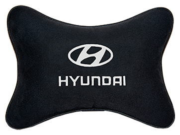 Автомобильная подушка на подголовник алькантара Black с логотипом автомобиля Hyundai