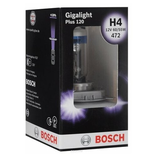 фото Лампа bosch h4 12v 60/55w gigalight+120, 1 шт, 1987301160