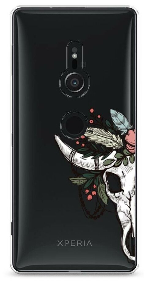Силиконовый чехол "Череп быка с цветами" на Sony Xperia XZ2 / Сони Иксперия XZ2