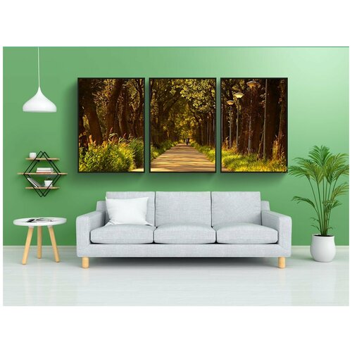 фото Набор модулных постеров для интерьера "переулок, обсаженный деревьями, дорога" 60x90 см. в тубусе, без рамки lotsprints