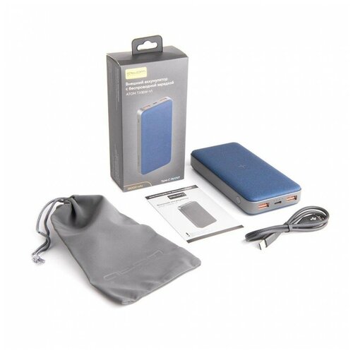 Внешний аккумулятор ATOMevolution TX16W-V1 с беспроводной зарядкой Soft-touch корпус емкость 16000 мАч 256400₽