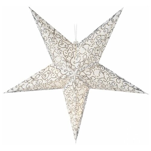 Подвесная светящаяся звезда волшебный вечер, белая с серебряным принтом, 10 тёплых белых LED-огней, 60 см, таймер, батарейки, Koopman International