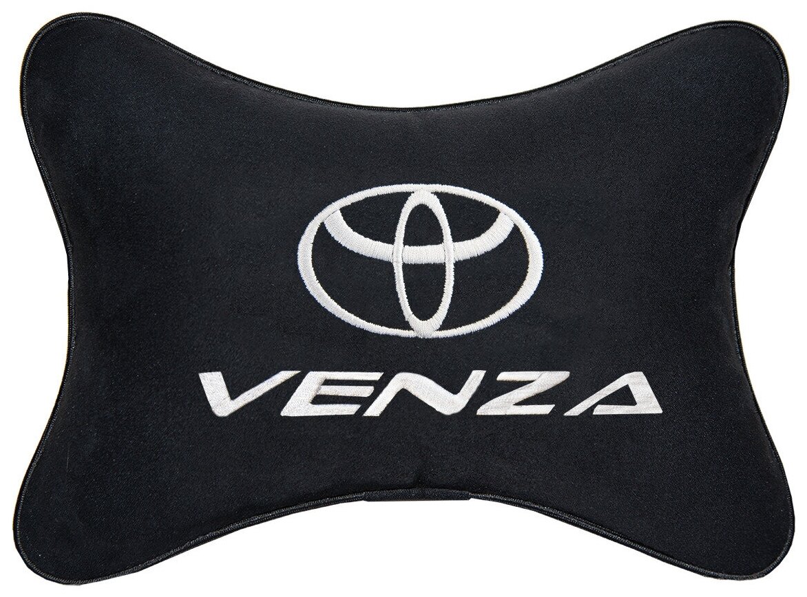 Автомобильная подушка на подголовник алькантара Black с логотипом автомобиля TOYOTA Venza