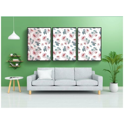 фото Набор модулных постеров для интерьера "акварельные розы, кружево, задний план" 60x90 см. в тубусе, без рамки lotsprints