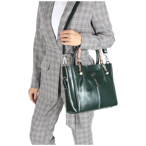 фото Сумка/сумка женская/натуральная кожа/meyninger/св3121-2/зеленый/модель шоппер/с плечевым ремешком