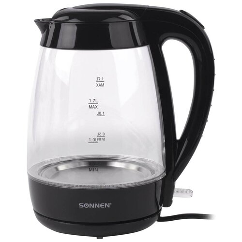 Чайник SONNEN KT-200BK 17 л 2200 Вт закрытый нагревательный элемент стекло подсветка черный 451709 245900₽
