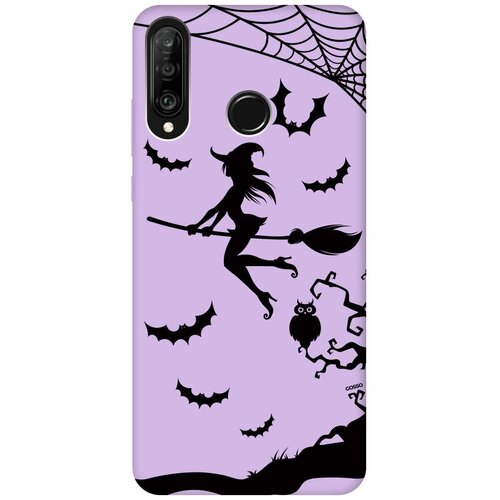 фото Силиконовая чехол-накладка silky touch для huawei p30 lite / honor 20s / honor 20 lite с принтом "witch on a broomstick" сиреневая gosso