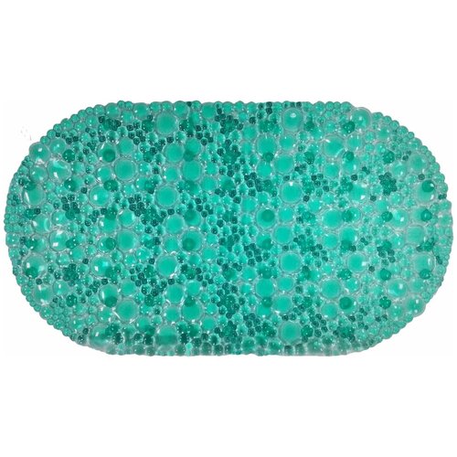 Коврик пвх для ванной комнаты и душевой кабины на присосках овальный размером 67х38 см, цвет бирюзовый