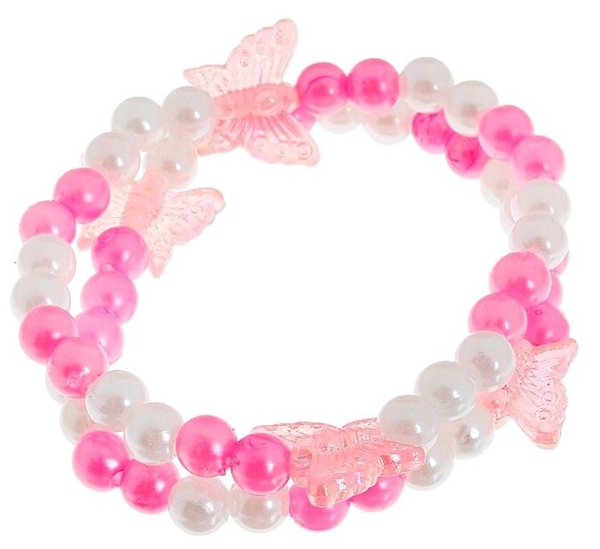 фото Браслет детский "Выбражулька" бабочки, 2 нити, цвет бело-розовый