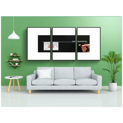 фото Набор модулных постеров для интерьера "пистолет, оружие, знамя" 60x90 см. в тубусе, без рамки lotsprints