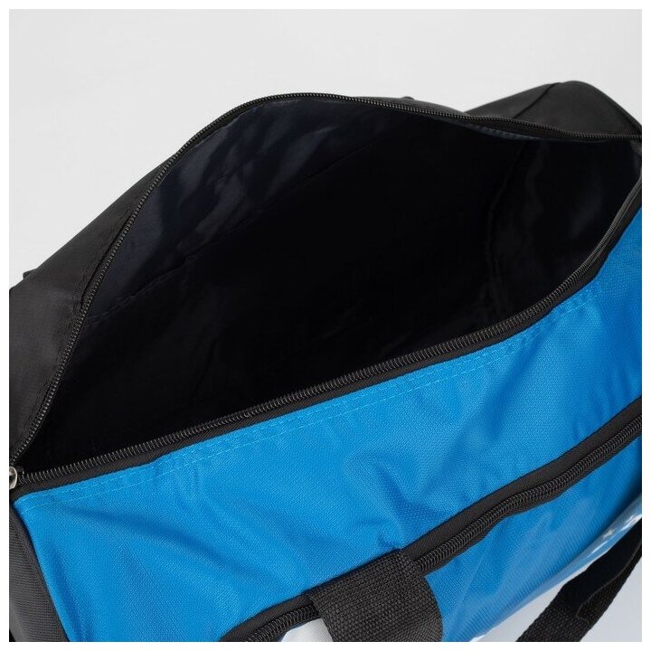 Сумка спортивная на молнии, 3 наружных кармана, длинный ремень, цвет голубой - фотография № 3