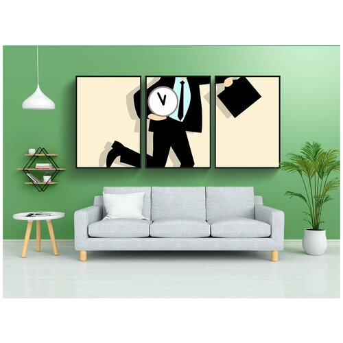 фото Набор модулных постеров для интерьера "портфель, бизнесмен, часы" 60x90 см. в тубусе, без рамки lotsprints