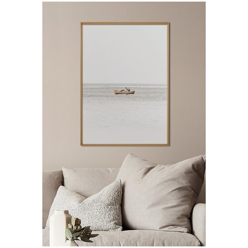 фото Постер на стену для интерьера postermarkt лодка в море, постер в золотой рамке 50х70 см, постеры картины для интерьера в золотой рамке