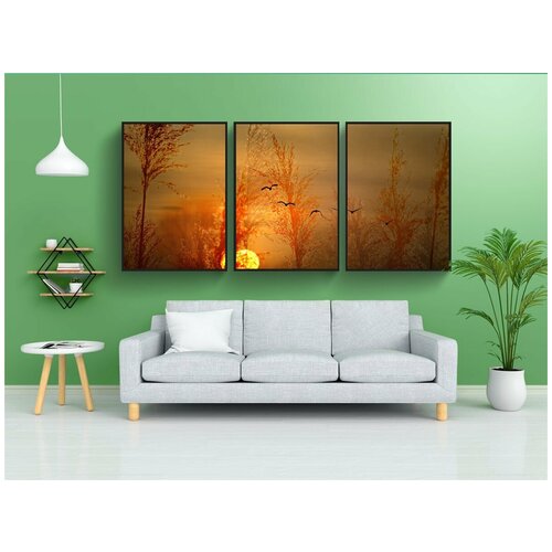 фото Набор модулных постеров для интерьера "заход солнца, солнце, небо" 60x90 см. в тубусе, без рамки lotsprints