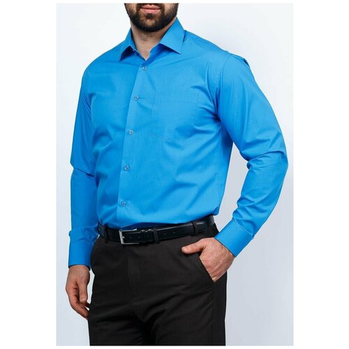 фото Рубашка мужская длинный рукав greg 230/319/sap, прямой силуэт / сlassic fit, цвет голубой, рост 174-184, размер ворота 45