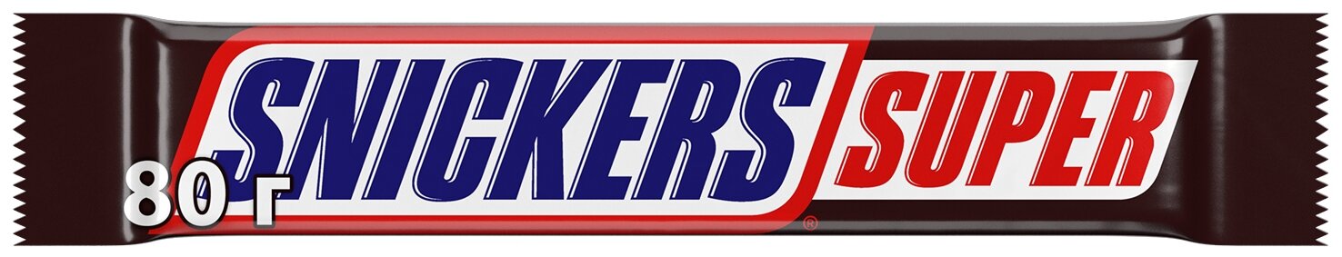 Батончик Snickers Super с карамелью, арахисом и нугой, 80 г - фотография № 1