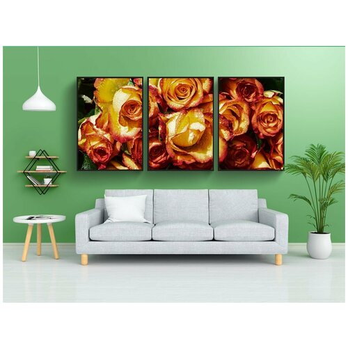 фото Набор модулных постеров для интерьера "розы, букет цветов, лепестки роз" 60x90 см. в тубусе, без рамки lotsprints