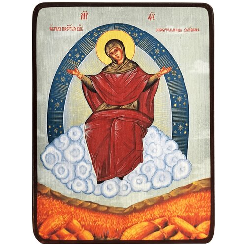 Икона Спорительница хлебов Божией Матери на светлом фоне, размер 14 х 19 см