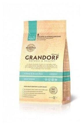 Сухой корм для кошек Grandorf Probiotic Indoor, для домашних, 4 вида мяса и рис, 400г