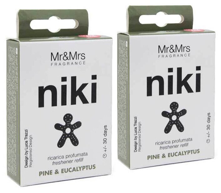 Mr&Mrs Fragrance, Сменный блок ароматизатора для автомобиля NIKI Pine & Eucalyptus (Сосна и Эвкалипт)-2шт.