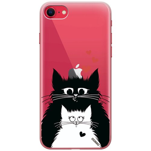 фото Ультратонкий силиконовый чехол-накладка transparent для apple iphone 7 / 8 / se (2020) с 3d принтом "cats in love" gosso