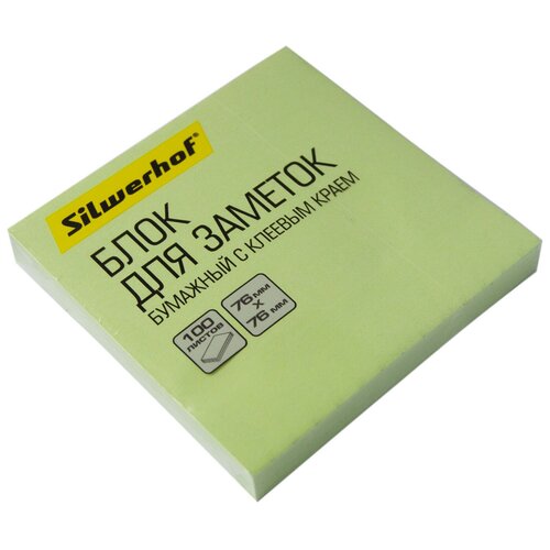 Блок самоклеящийся бумажный Silwerhof 682156-06 76x76мм 100 листов 75г/м2 пастель зеленый