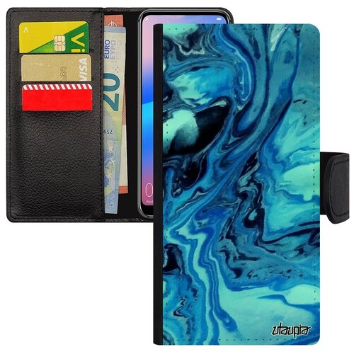 фото Защитный чехол-книжка для // huawei p20 pro // "волны" фон краски, utaupia, синий