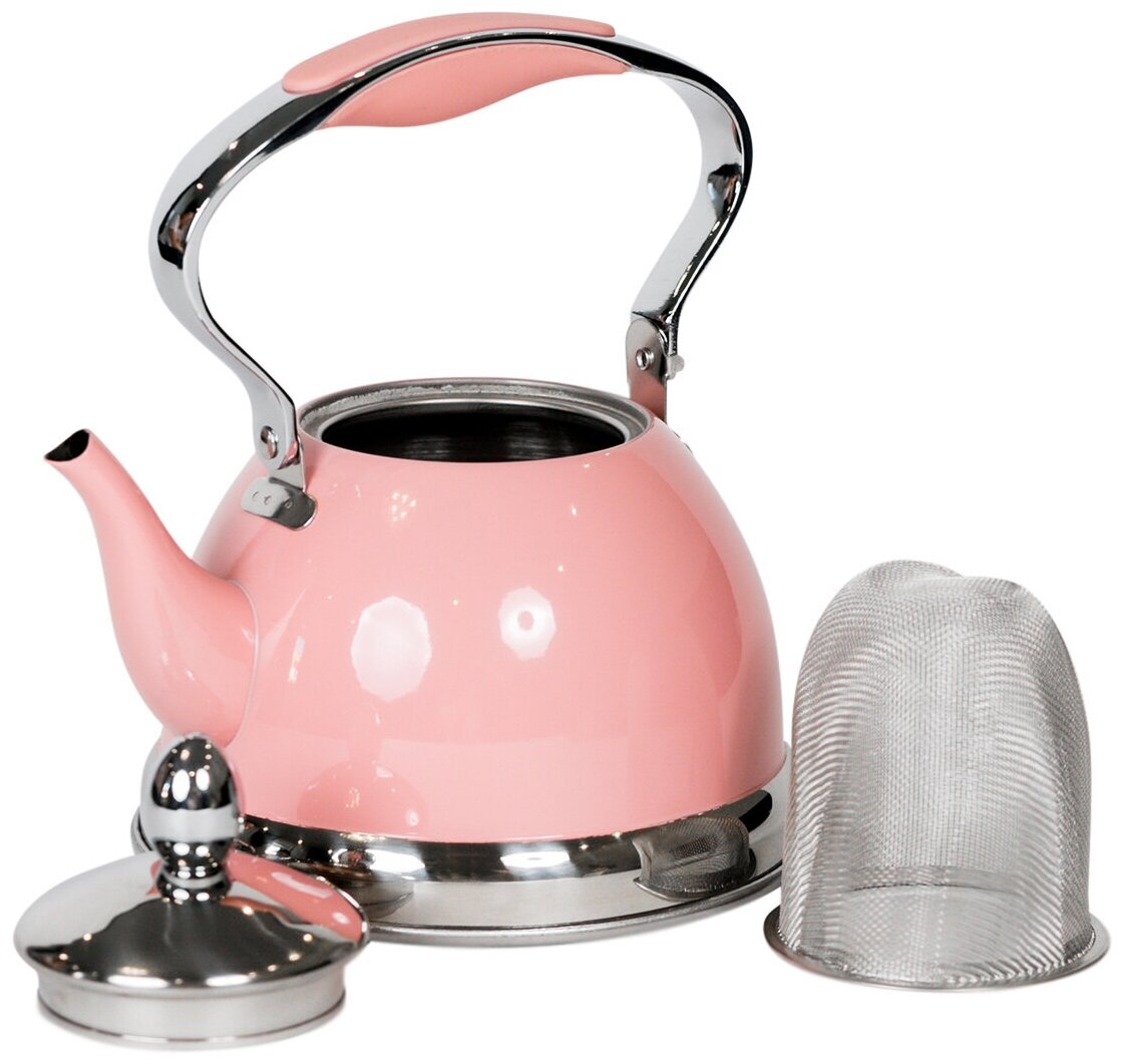 Чайник для плиты ASTIX SWK-400 заварочный с сито, объём 1 л, диаметр 14 см, розовый - фотография № 11