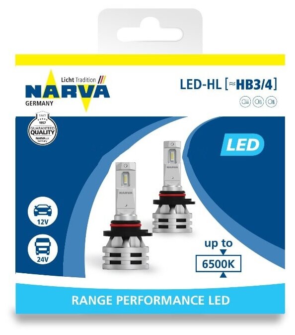 Лампа автомобильная Narva Range Performance LED HL, HB3, HB4 12/24V, 6500к