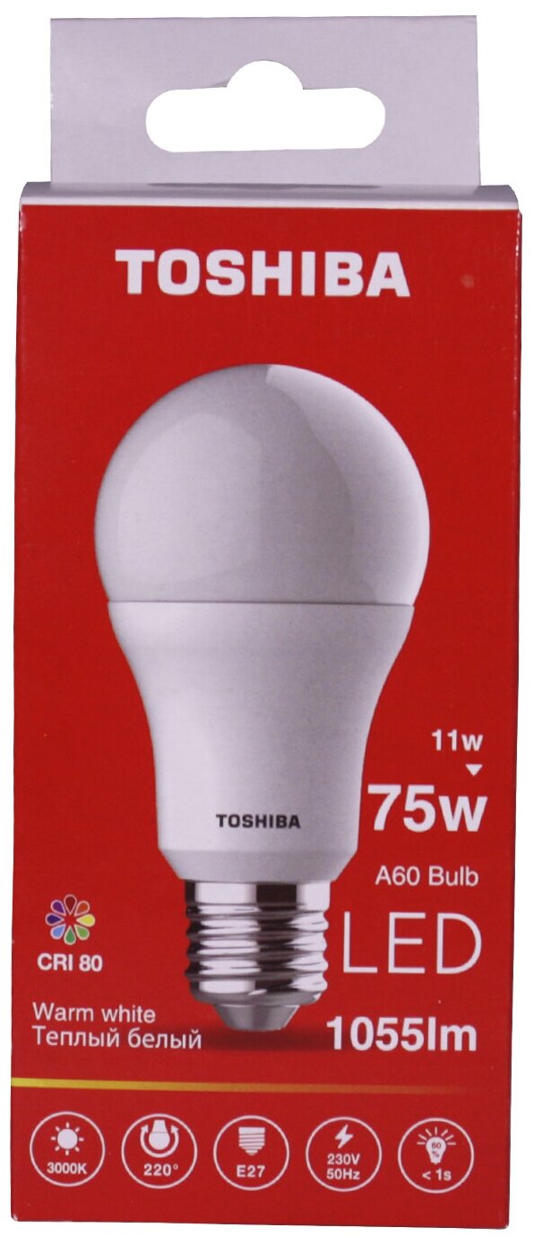 Лампа светодиодная TOSHIBA 11 Вт Е27 груша A60 3000 K теплый свет 220В матовая
