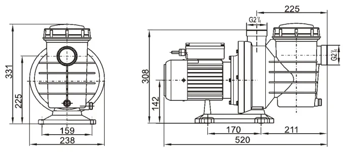 Насос с префильтром Hidrotermal HIDRO-BPS050 (S025),(10 м3/ч; Н=8; 220В; 0,37кВт) - фотография № 3