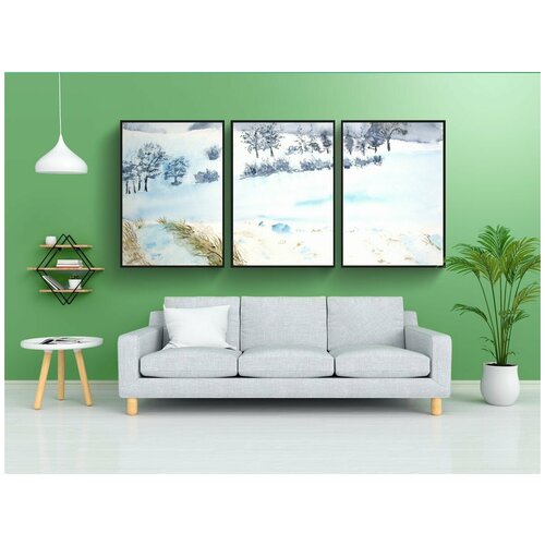 фото Набор модулных постеров для интерьера "зима, снег, пейзаж" 60x90 см. в тубусе, без рамки lotsprints